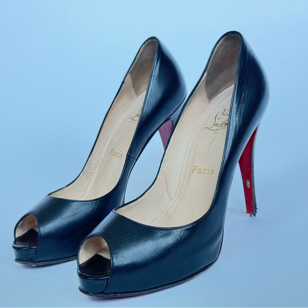 Christian Louboutin Elegant Black Peep-Toe Very Prive Heels, Size 39